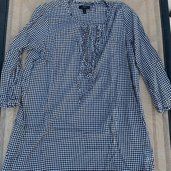 J Crew Gingham Tunic Dress Beach Cover-up Black/White Sz Small
